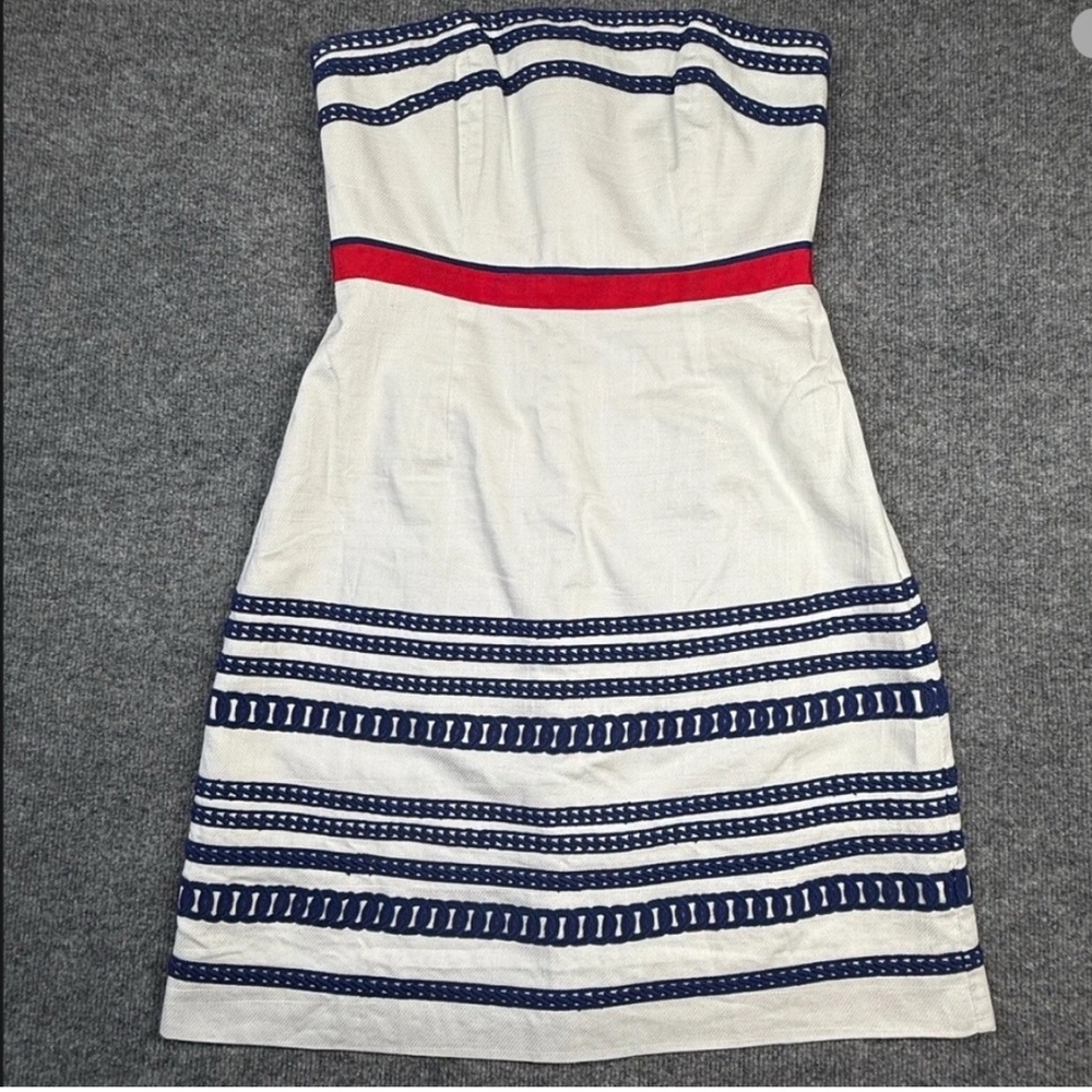 Vineyard Vines Strapless White Dress with Blue and Red Accents